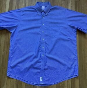 Brooks Brothers Men's 18 Blue/White Checkered Short-Sleeve Dress Shirt,Non-Iron